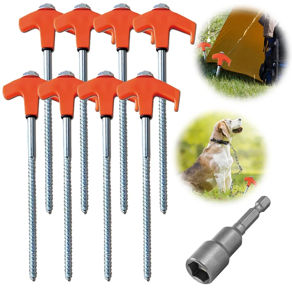 Heavy-Duty Screw-In Tent Stakes - 20/14.5Cm M8 Carbon Steel Ground Anchors with Hexagonal Plastic Head for Camping and Outdoor Use