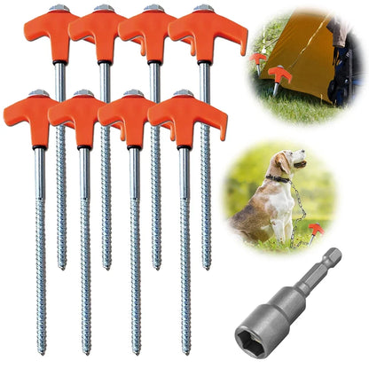 Heavy-Duty Screw-In Tent Stakes - 20/14.5Cm M8 Carbon Steel Ground Anchors with Hexagonal Plastic Head for Camping and Outdoor Use