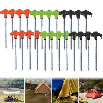 Heavy-Duty Screw-In Tent Stakes - 20/14.5Cm M8 Carbon Steel Ground Anchors with Hexagonal Plastic Head for Camping and Outdoor Use