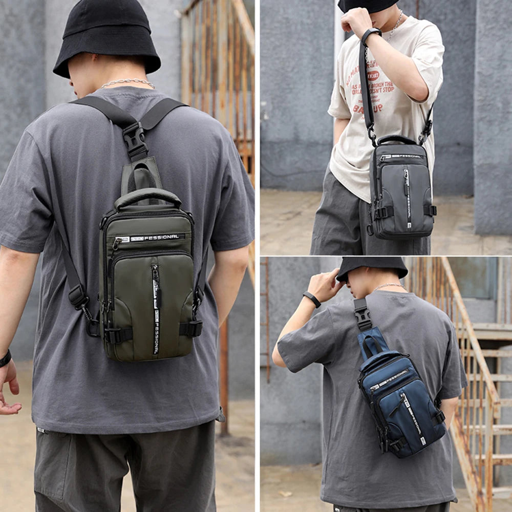 Stylish Men's Waterproof Nylon Crossbody Bag with USB Charging Port - Perfect for Outdoor Travel and Casual Use!