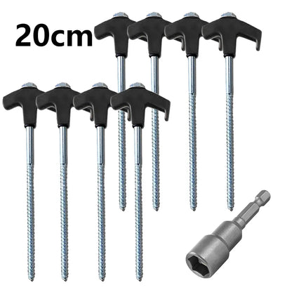 Heavy-Duty Screw-In Tent Stakes - 20/14.5Cm M8 Carbon Steel Ground Anchors with Hexagonal Plastic Head for Camping and Outdoor Use