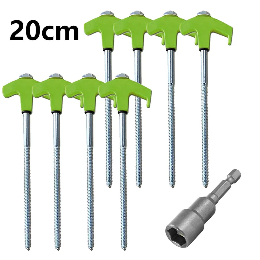 Heavy-Duty Screw-In Tent Stakes - 20/14.5Cm M8 Carbon Steel Ground Anchors with Hexagonal Plastic Head for Camping and Outdoor Use