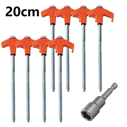 Heavy-Duty Screw-In Tent Stakes - 20/14.5Cm M8 Carbon Steel Ground Anchors with Hexagonal Plastic Head for Camping and Outdoor Use