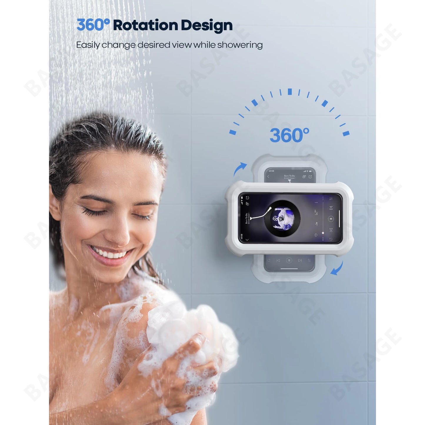 360° Waterproof Shower Phone Holder - Adjustable Wall-Mounted Stand for Bathroom & Kitchen, Fits Phones Up to 6.8 Inches