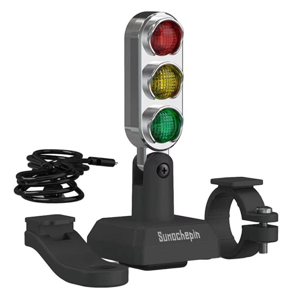 Adjustable Mini Traffic Light Lamp for Motorcycle Handlebar - Eye-Catching Warning Signal Decor