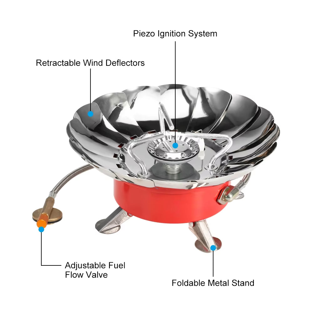 Lixada Windproof Piezo Ignition Gas Stove - Perfect for Camping, Hiking, and Picnics with Adapter Included