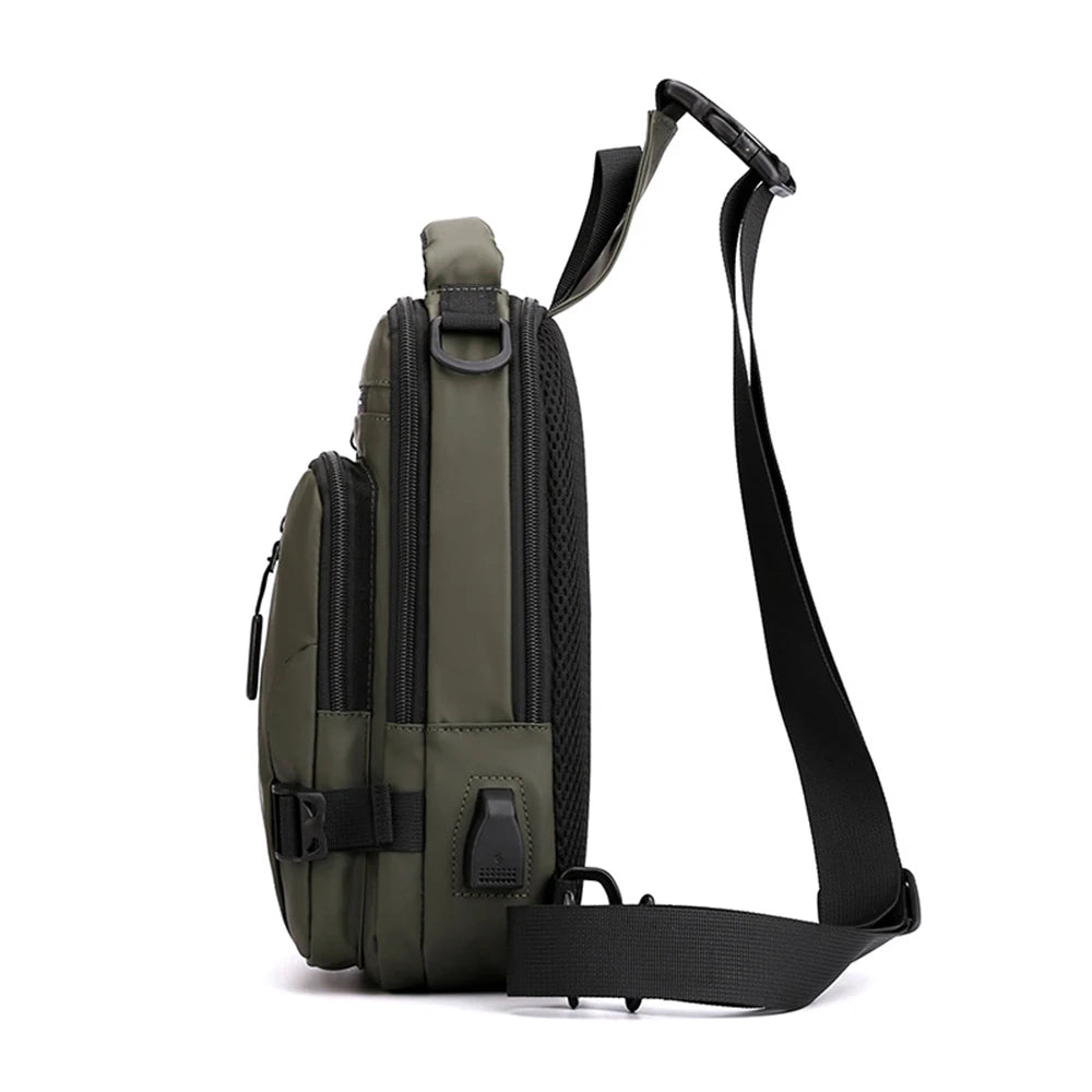 Stylish Men's Waterproof Nylon Crossbody Bag with USB Charging Port - Perfect for Outdoor Travel and Casual Use!