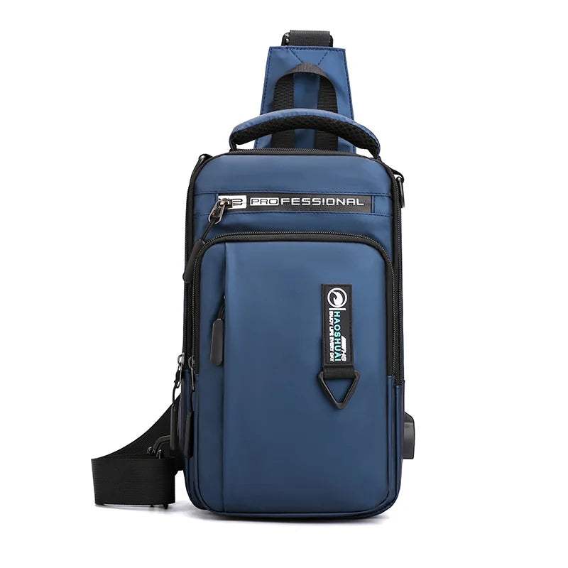 Stylish Men's Waterproof Nylon Crossbody Bag with USB Charging Port - Perfect for Outdoor Travel and Casual Use!