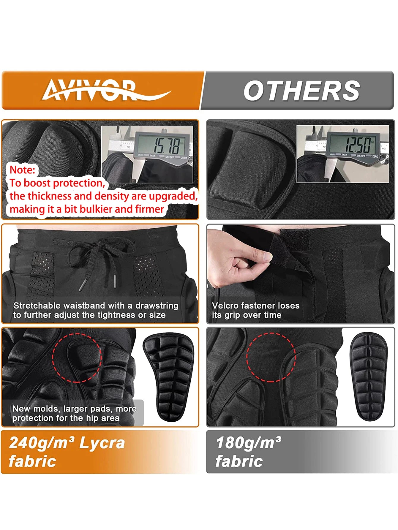 AVIVOR 3D Padded Protective Shorts for Snowboarding, Skateboarding, and Skiing - Ultimate Hip, Butt, and Tailbone Protection