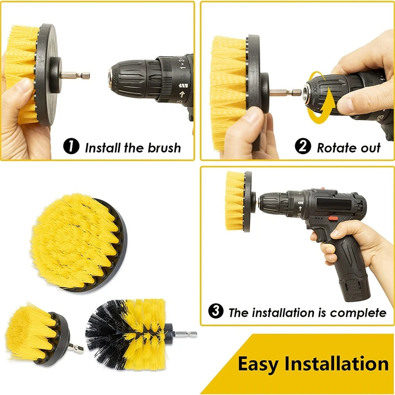 Power Scrubber Drill Brush Set - 3 Piece Cleaning Kit for Showers, Tubs, Tile, Grout, and Carpet