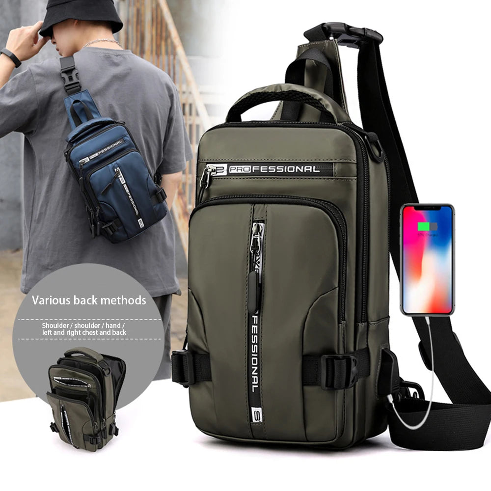 Stylish Men's Waterproof Nylon Crossbody Bag with USB Charging Port - Perfect for Outdoor Travel and Casual Use!