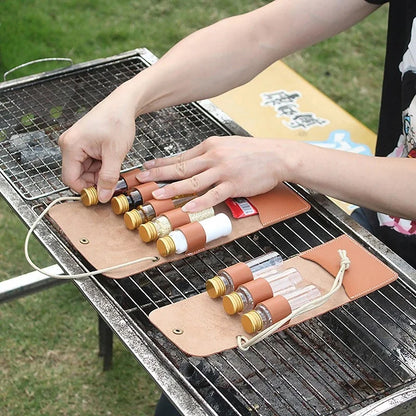 Portable Leather Spice Bottle Storage Bag