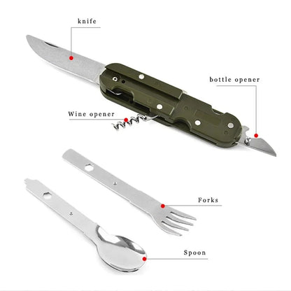 Portable Army Green Folding Cutlery Set