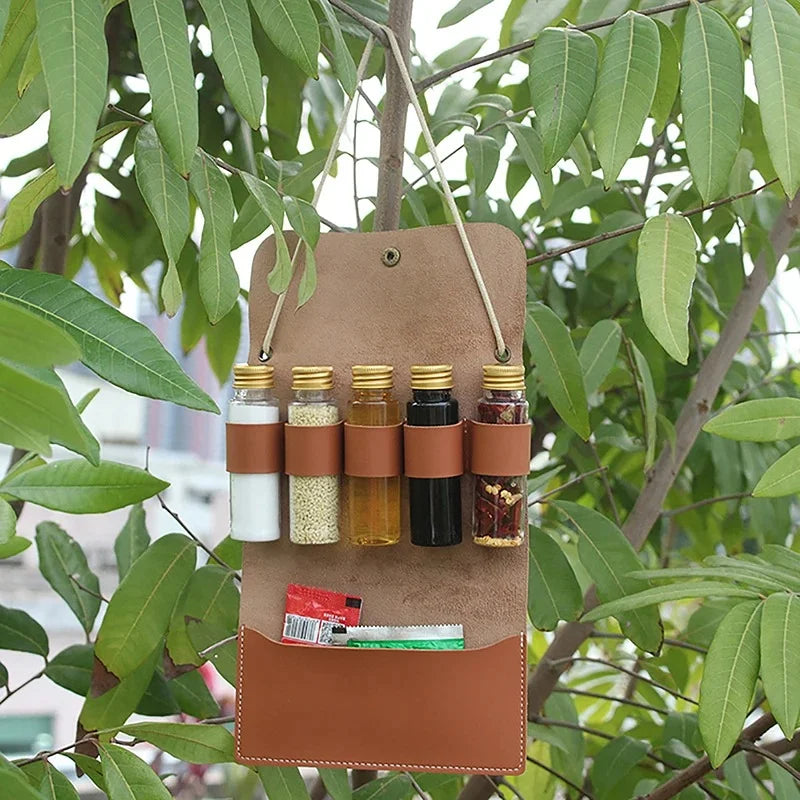 Portable Leather Spice Bottle Storage Bag