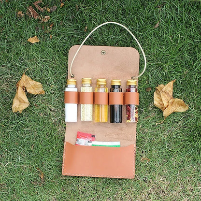 Portable Leather Spice Bottle Storage Bag